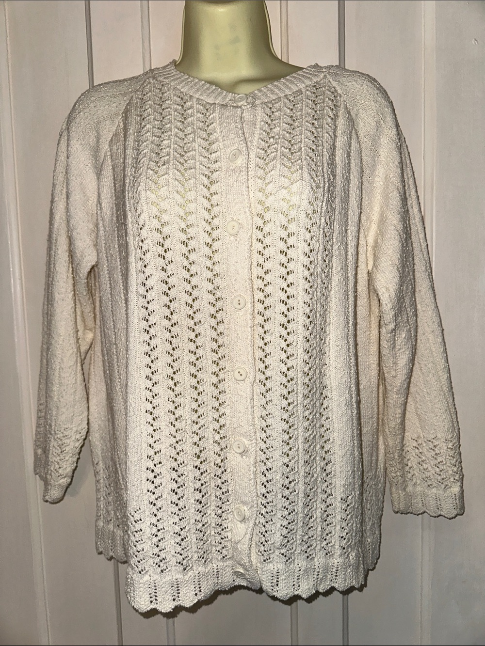 Vtg 70s/80s British Vogue Brand Cream Knit Button-Up Acrylic Cardigan Sweater